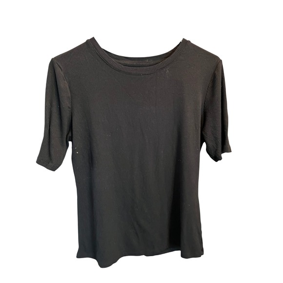 Nine West Tops - Nine West Womens Black Ribbed Knit Soft Spun Short Sleeve Crew Neck T-Shirt L